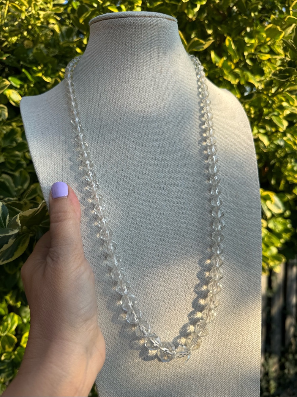 Clear Rock Crystal Bead Necklace - Art Deco Briolette Diamond Cut Graduated